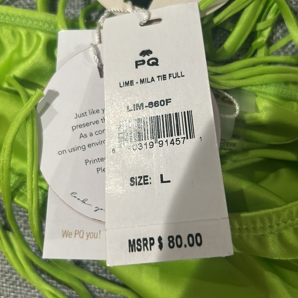 PQ Swim SET Mila Macramé Triangle Bikini Top and Full Bottoms Color Lime Size L - Picture 9 of 15